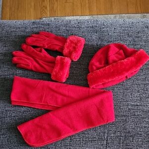 Red Winter Hat, Scarf, and Gloves Set
